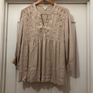 Tribal Jeans Beige Boho Tunic Rayon Top Sz L